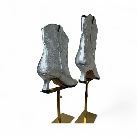 Dolce Vita 8.5 Angel Silver Heel Cowboy Boot leather Heel - Picture 4 of 6